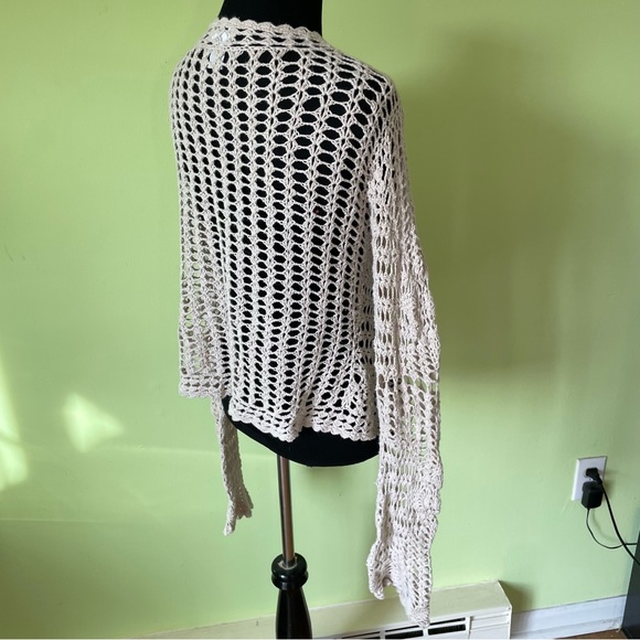 VINTAGE Y2K RAVE CREAM CROCHET KNIT BELL SLEEVE TOP SWEATER SIZE MEDIUM - Picture 4 of 6
